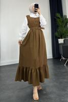 Tesettür giyim KAHVE KEMERLİ JİLE ELBİSE T 7945