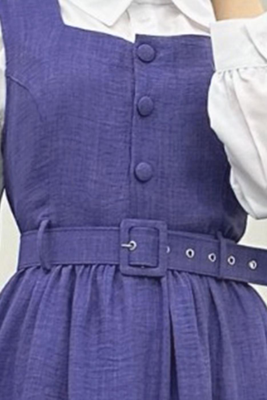 Tesettür giyim LACİVERT KEMERLİ JİLE ELBİSE T 7945