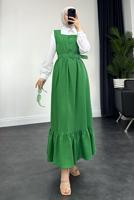 Tesettür giyim YEŞİL KEMERLİ JİLE ELBİSE T 7945