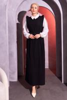 Tesettür giyim SİYAH KEMERLİ İKİLİ BÜRÜMCÜK ELBİSE T 8014