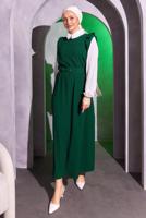 Tesettür giyim YEŞİL KEMERLİ İKİLİ BÜRÜMCÜK ELBİSE T 8014