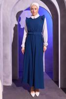 Tesettür giyim LACİVERT KEMERLİ İKİLİ BÜRÜMCÜK ELBİSE T 8014