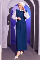 Tesettür giyim LACİVERT KEMERLİ İKİLİ BÜRÜMCÜK ELBİSE T 8014