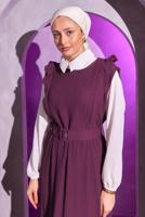 Tesettür giyim MOR KEMERLİ İKİLİ BÜRÜMCÜK ELBİSE T 8014