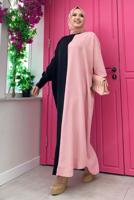 Tesettür giyim SİYAH İKİ RENKLİ SALAŞ ELBİSE T 8083