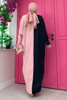 Tesettür giyim SİYAH İKİ RENKLİ SALAŞ ELBİSE T 8083