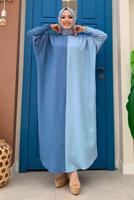 Tesettür giyim MAVİ İKİ RENKLİ SALAŞ ELBİSE T 8083