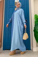 Tesettür giyim MAVİ İKİ RENKLİ SALAŞ ELBİSE T 8083