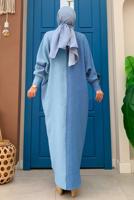 Tesettür giyim MAVİ İKİ RENKLİ SALAŞ ELBİSE T 8083