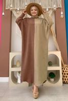 Tesettür giyim KAHVE İKİ RENKLİ SALAŞ ELBİSE T 8083