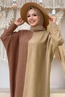 Tesettür giyim KAHVE İKİ RENKLİ SALAŞ ELBİSE T 8083