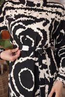 Tesettür giyim SİYAH KUŞAKLI DESENLİ ELBİSE T 81021