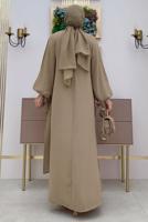 Tesettür giyim VİZON PARÇA GÖRÜNÜMLÜ KREP ELBİSE T 8183