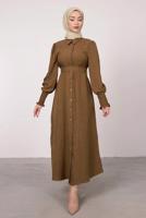 Tesettür giyim KAHVE KUŞAKLI ELBİSE T 8338