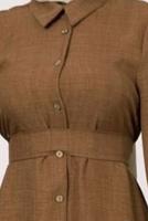 Tesettür giyim KAHVE KUŞAKLI ELBİSE T 8338