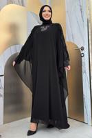 Tesettür giyim SİYAH PELERİNLİ ŞİFON ELBİSE T 8353
