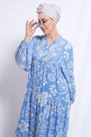 Tesettür giyim MAVİ ÇİÇEK DESENLİ VİSKON ELBİSE T 8375