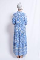 Tesettür giyim MAVİ ÇİÇEK DESENLİ VİSKON ELBİSE T 8375