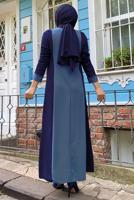 Tesettür giyim LACİVERT İKİ RENKLİ TAŞLI ELBİSE T 8483