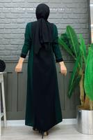 Tesettür giyim YEŞİL İKİ RENKLİ TAŞLI ELBİSE T 8483
