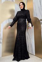 Hijab clothing BLACK SEQUINED EVENING DRESS T 8583