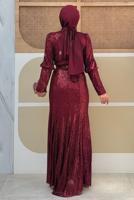 Tesettür giyim BORDO PUL PAYETLİ ABİYE ELBİSE  T 8583