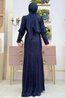 Tesettür giyim LACİVERT PUL PAYETLİ ABİYE ELBİSE  T 8583