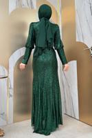 Tesettür giyim YEŞİL PUL PAYETLİ ABİYE ELBİSE  T 8583