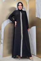 Tesettür giyim SİYAH ŞALLI ŞİFON PELERİNLİ ELBİSE T 8683