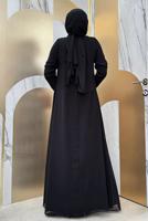Tesettür giyim SİYAH ŞALLI ŞİFON PELERİNLİ ELBİSE T 8683