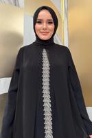 Tesettür giyim SİYAH ŞALLI ŞİFON PELERİNLİ ELBİSE T 8683