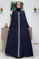 Tesettür giyim LACİVERT ŞALLI ŞİFON PELERİNLİ ELBİSE T 8683