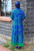 Tesettür giyim YEŞİL DESENLİ VİSKON ELBİSE T 8715