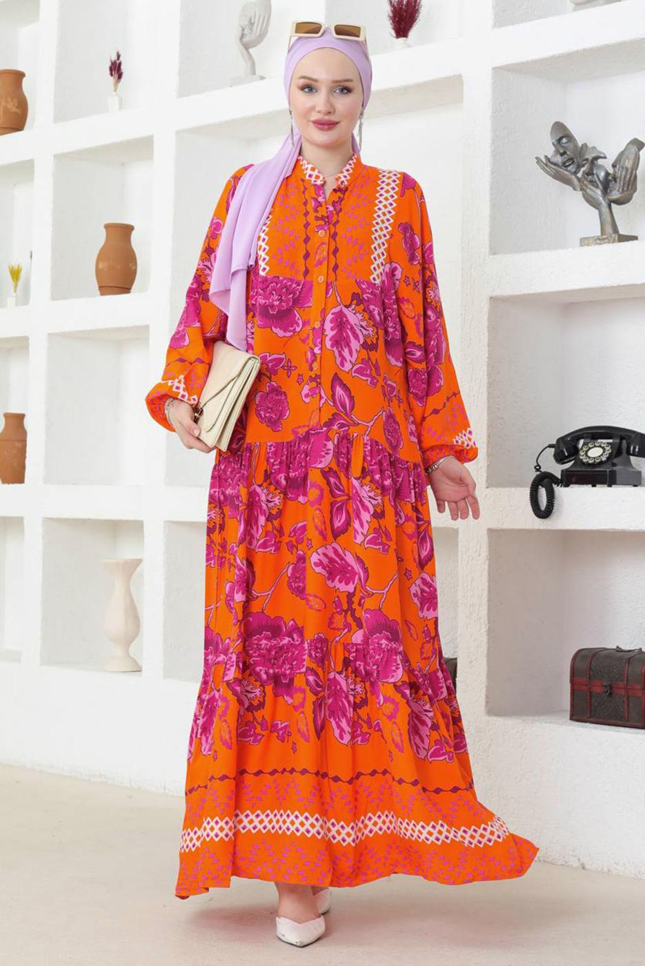 Vêtements hijab ORANGE ROBE À MOTIFS T 8717