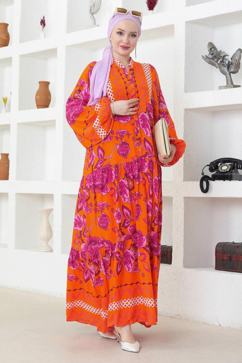 Vêtements hijab ORANGE ROBE À MOTIFS T 8717