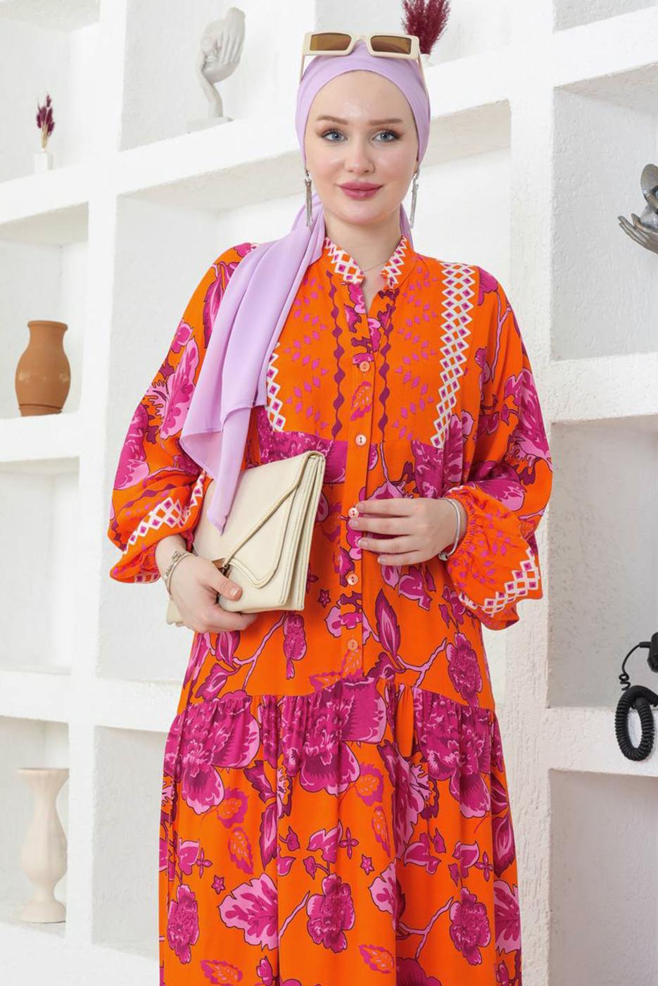 Vêtements hijab ORANGE ROBE À MOTIFS T 8717