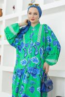 Tesettür giyim YEŞİL DESENLİ VİSKON ELBİSE T 8717