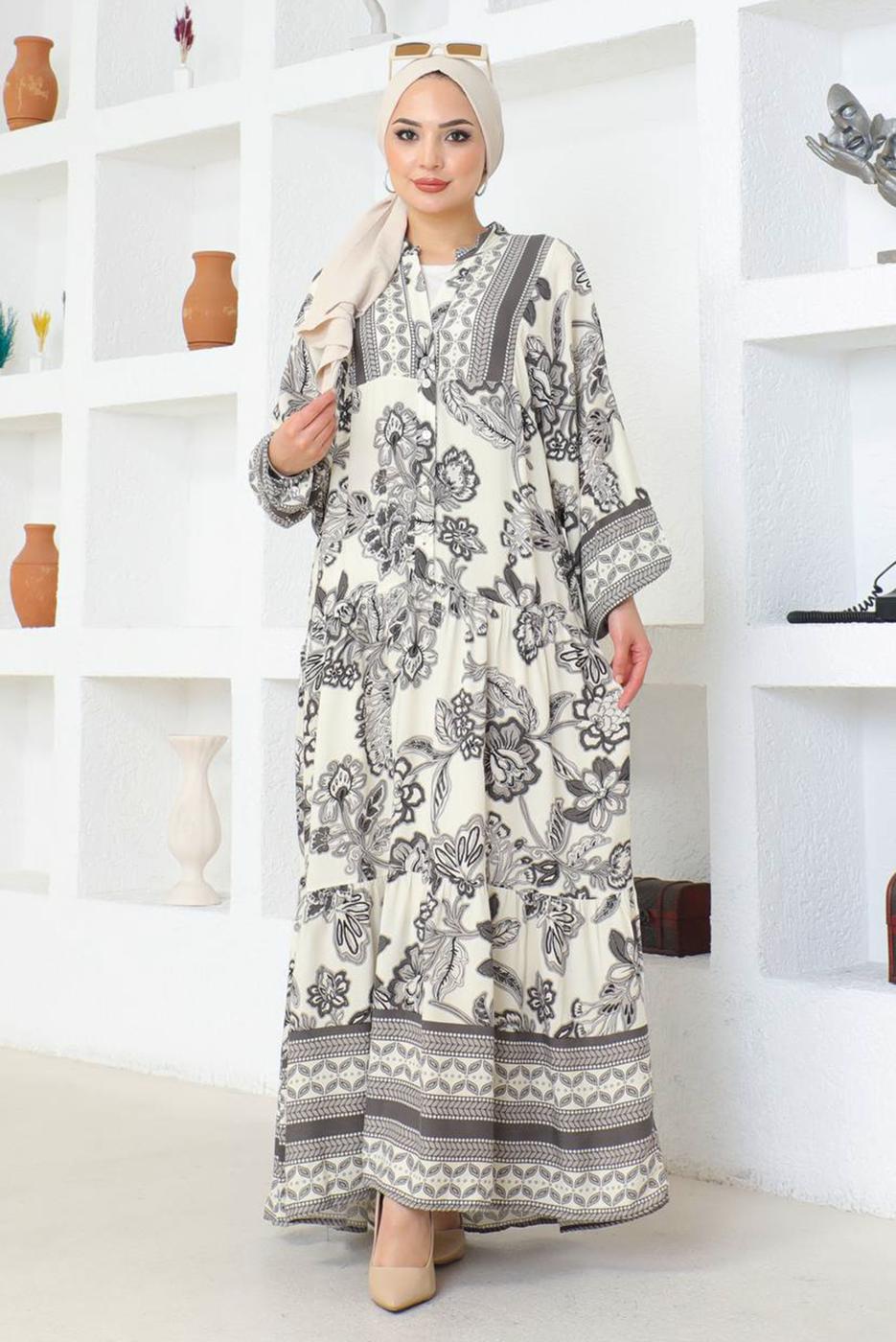 Vêtements hijab GRIS ROBE À MOTIFS T 8733
