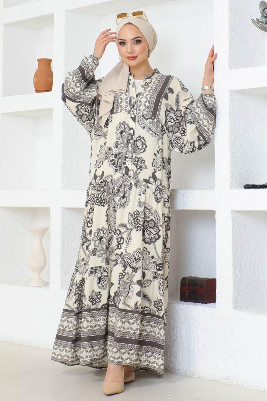 Vêtements hijab GRIS ROBE À MOTIFS T 8733