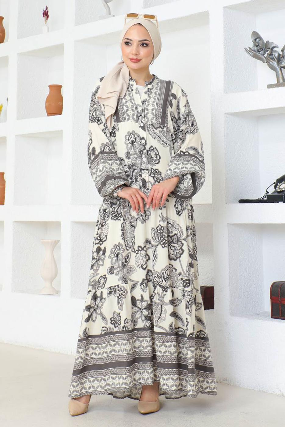 Vêtements hijab GRIS ROBE À MOTIFS T 8733