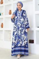 Tesettür giyim LACİVERT DESENLİ VİSKON ELBİSE T 8733