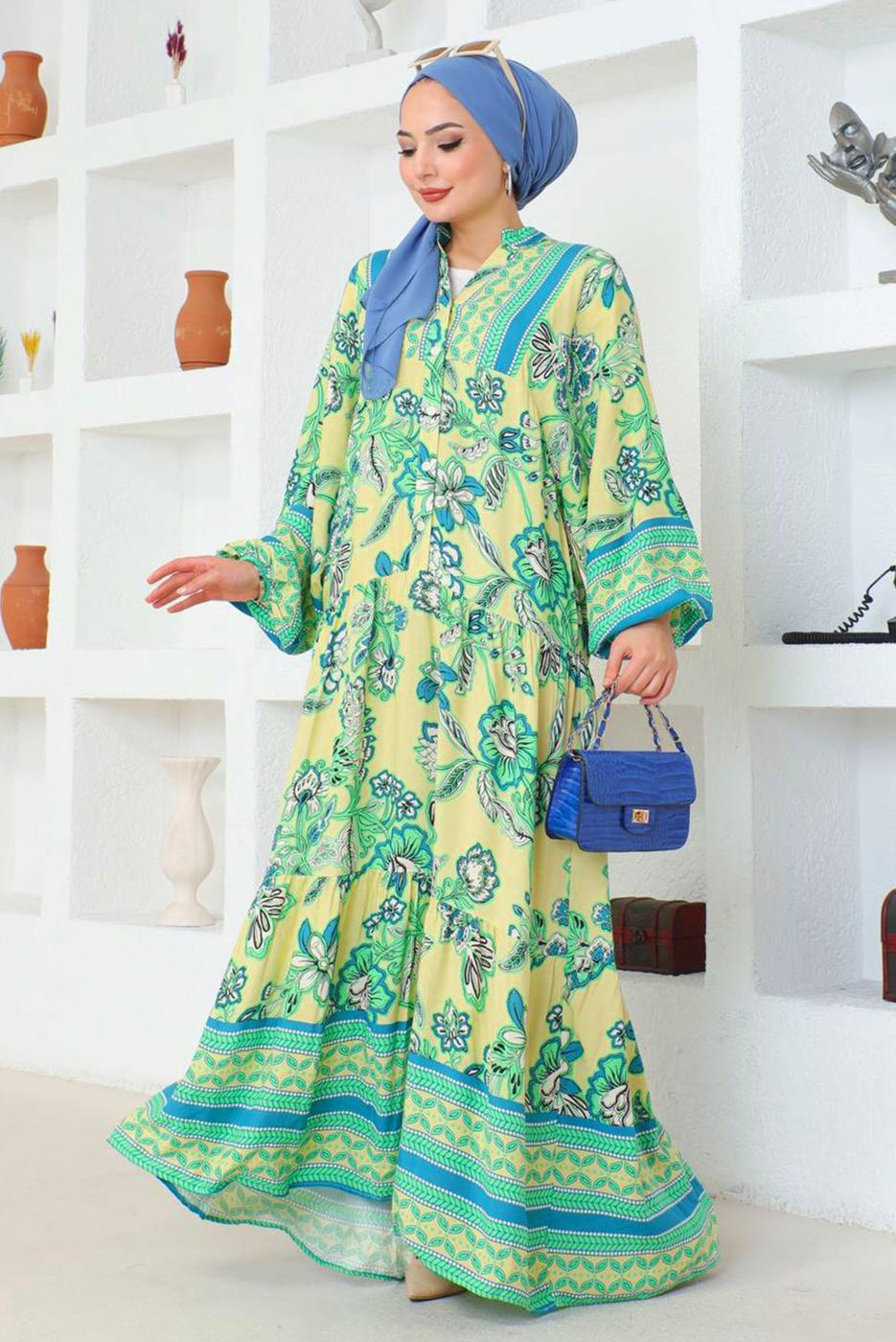 Vêtements hijab VERT ROBE À MOTIFS T 8733