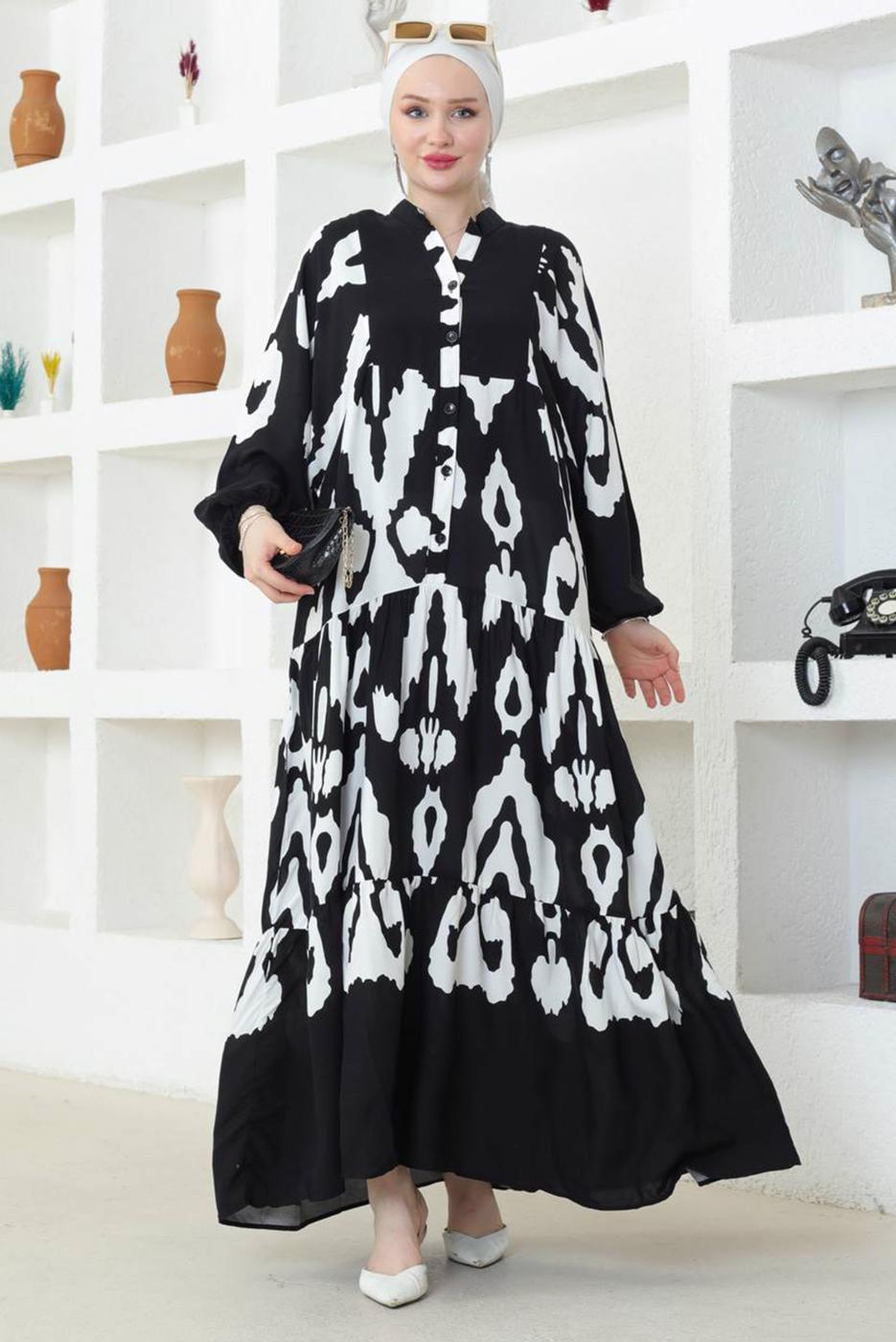 Vêtements hijab NOIR ROBE SALAS À MOTIFS T 8740