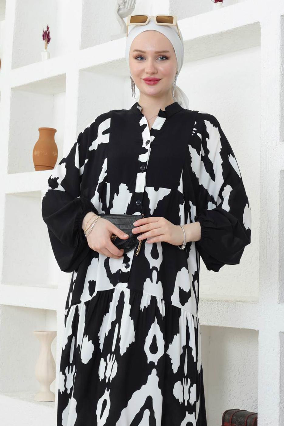 Vêtements hijab NOIR ROBE SALAS À MOTIFS T 8740