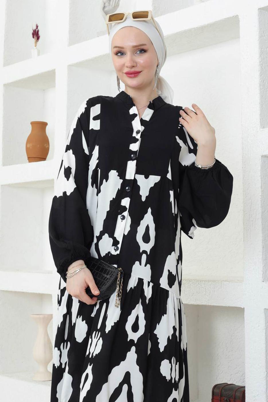 Vêtements hijab NOIR ROBE SALAS À MOTIFS T 8740