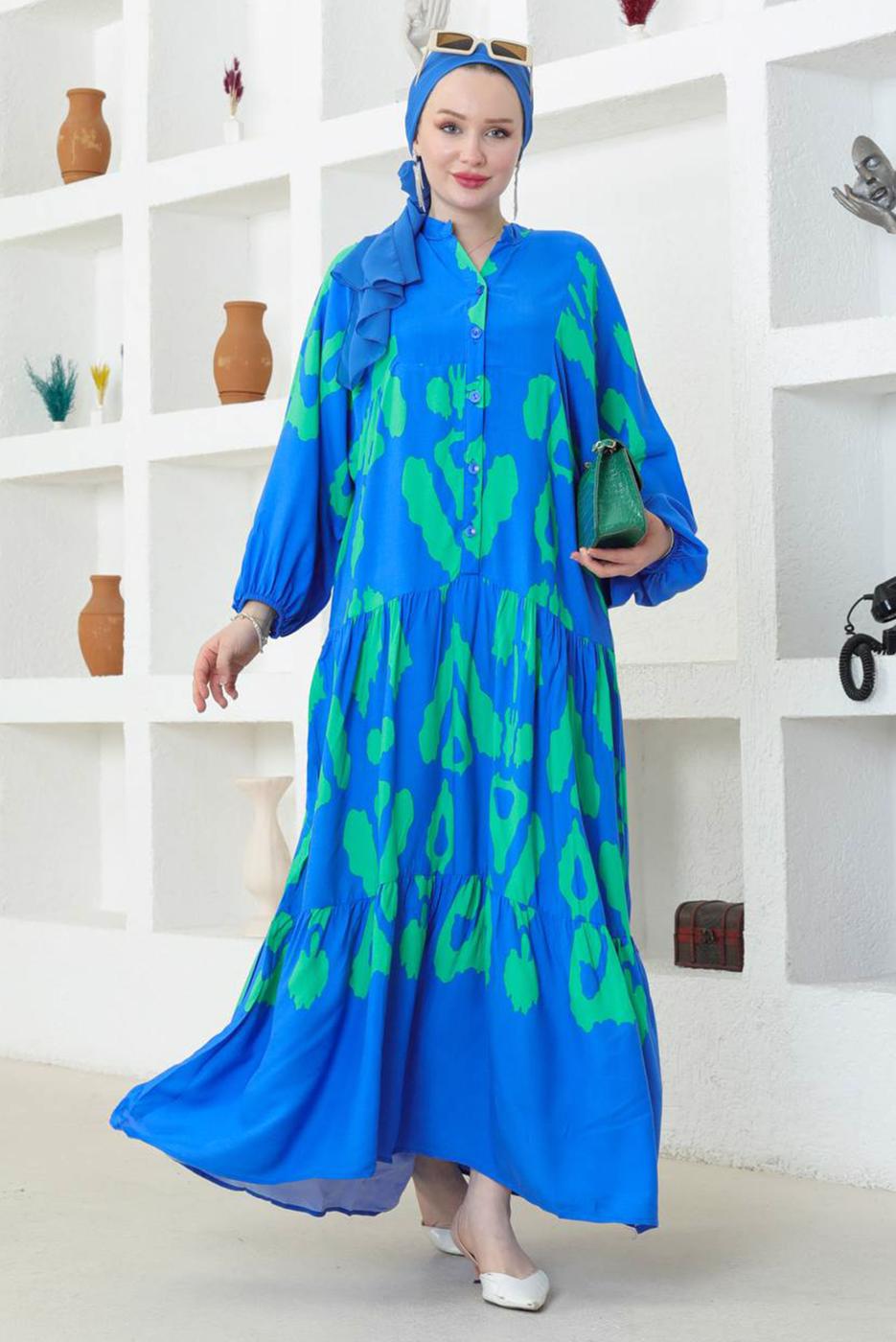 Vêtements hijab BLEU ROBE SALAS À MOTIFS T 8740