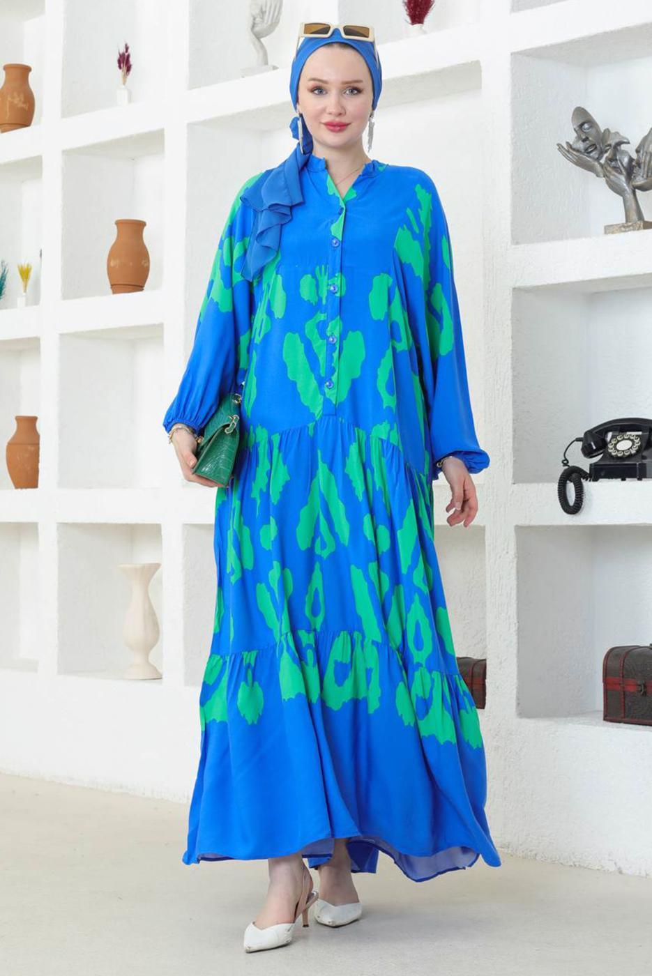 Vêtements hijab BLEU ROBE SALAS À MOTIFS T 8740