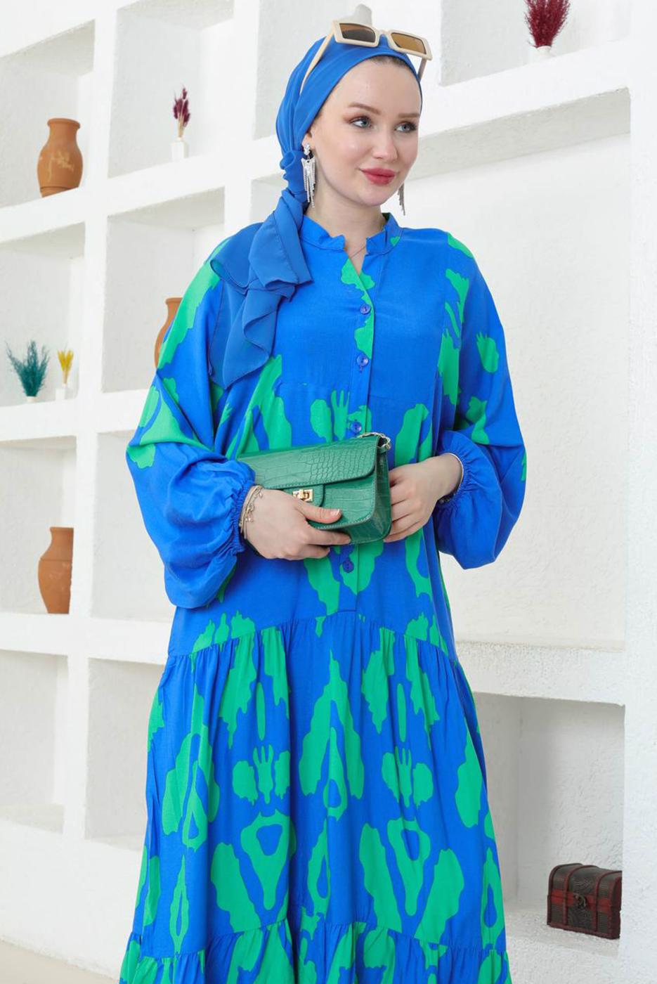 Vêtements hijab BLEU ROBE SALAS À MOTIFS T 8740