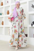 Tesettür giyim KREM KETEN DOKULU ELBİSE T 8742