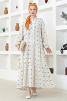 Vêtements hijab BEIGE ROBE SALAS TEXTURE LIN T 8746